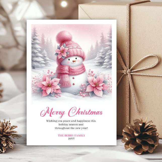 Cartão De Festividades Modern Pink Snowman Kids Download Christmas Cards (Modern Pink Snowman Kids Download Christmas Greeting Card

)