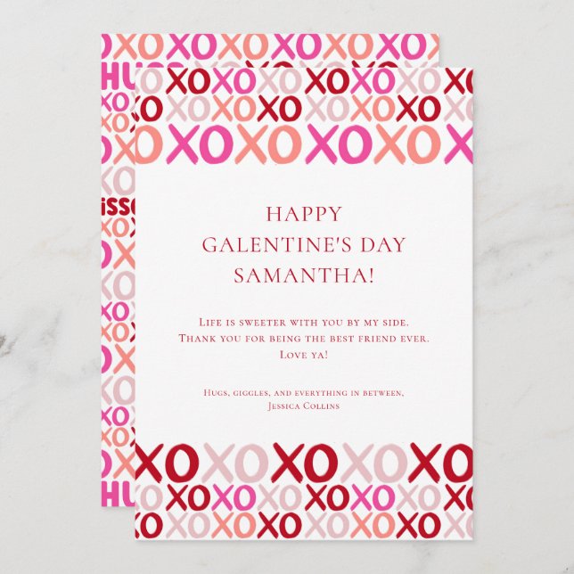 Cartão De Festividades Modern Pink XOXO Best Friend  Bff Galentine's Day (Frente/Verso)
