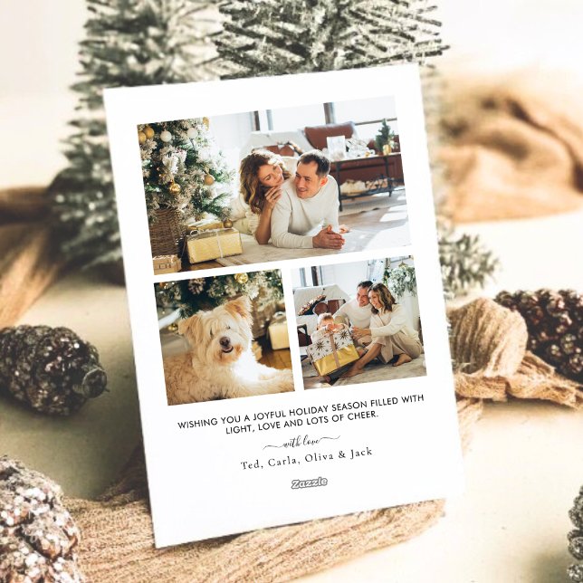 Cartão De Festividades Modern Plaid 4 Photo Christmas  (Criador carregado)