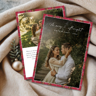 Cartão De Festividades Modern Plaid Newlywed First Christmas 2 Photo