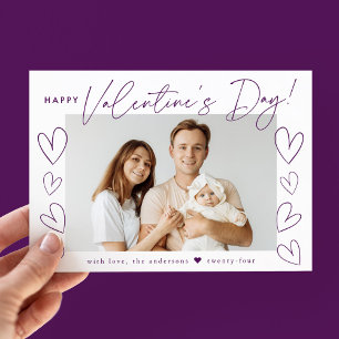 Cartão De Festividades Modern Purple Script Valentine's Day Photo