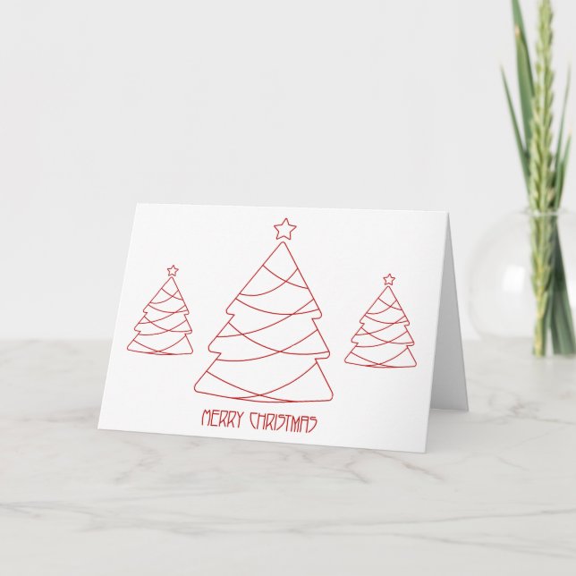 Cartão De Festividades Modern Red and White Christmas Tree Holiday Photo (Frente)