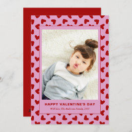 Cartão De Festividades Modern Red Hearts Pattern One Photo Valentines Day