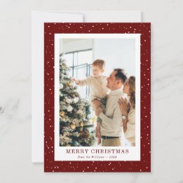 Cartão De Festividades Modern Red Snow Photo Christmas Card