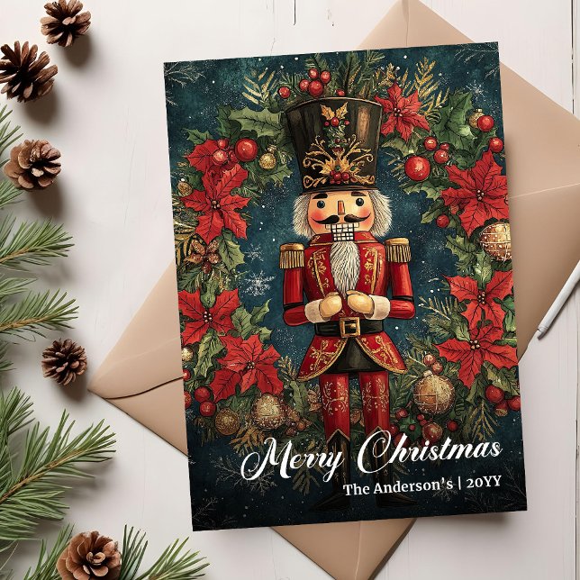 Cartão De Festividades Modern retro Christmas nutcracker editable (Modern retro Christmas nutcracker editable Holiday Card)