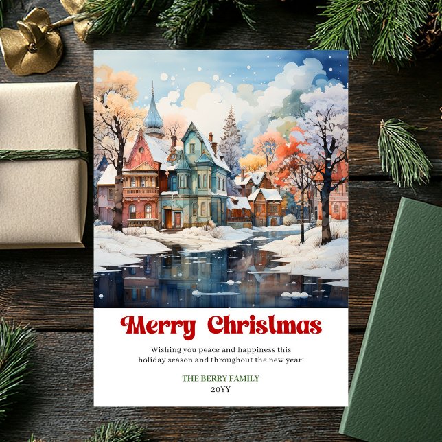 Cartão De Festividades Modern rustic Christmas scene festive holiday card (Modern rustic Christmas scene festive holiday card)