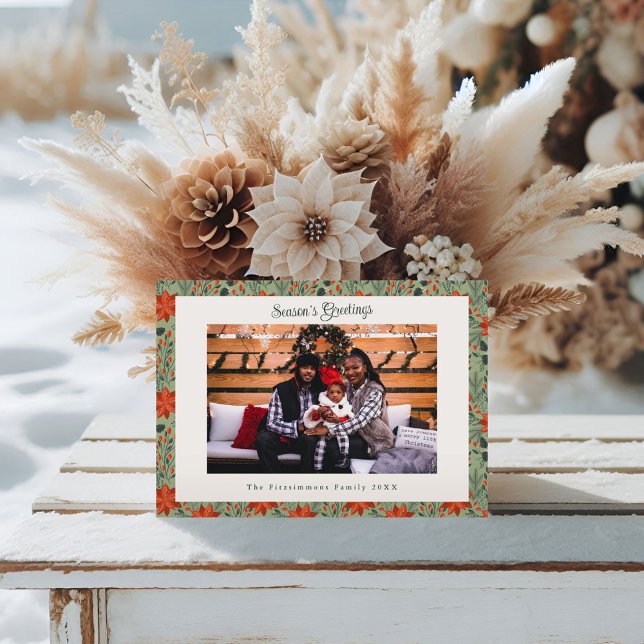 Cartão De Festividades Modern Sage Green Poinsettia Photo Christmas (Poinsettia Season Christmas Card sage green)