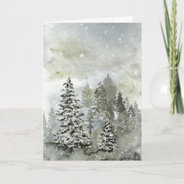 Cartão De Festividades Modern Scenic Forest Snowy Christmas Tree (Frente)
