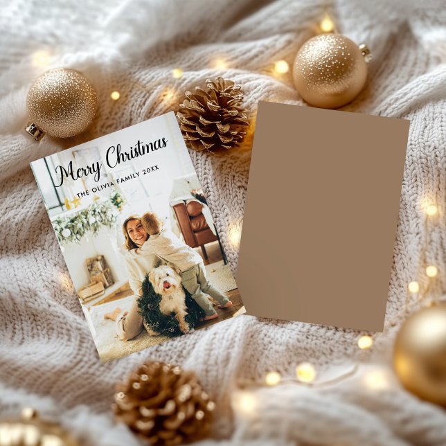 Cartão De Festividades Modern Script Christmas Family Card holiday Card (Modern Script Christmas Family Card holiday Card)