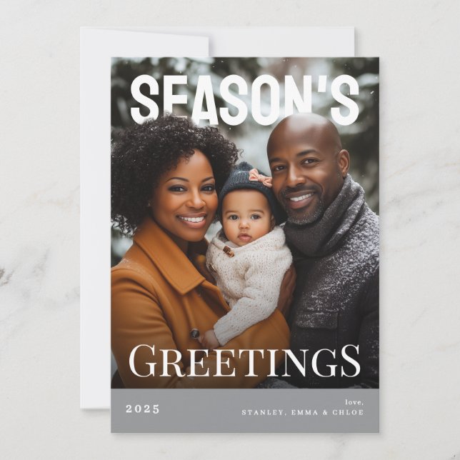 Cartão De Festividades Modern Season's Greetings Holiday Photo Card (Frente)