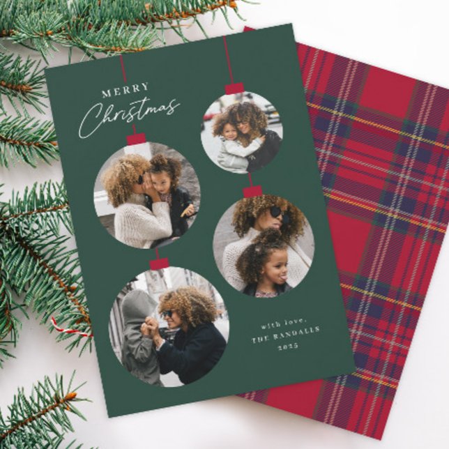 Cartão De Festividades Modern Simple Christmas Ornament 4 Photo (Modern Simple Christmas Ornament 4 Photo Holiday Cards.)