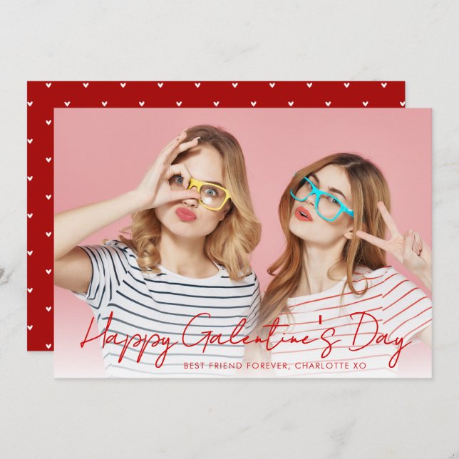 Cartão De Festividades Modern Simple Hearts Happy Gelantine's Day Photo (Frente/Verso)