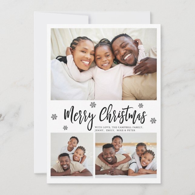 Cartão De Festividades Modern Snowflake 3 Photo Collage Christmas Holiday (Frente)