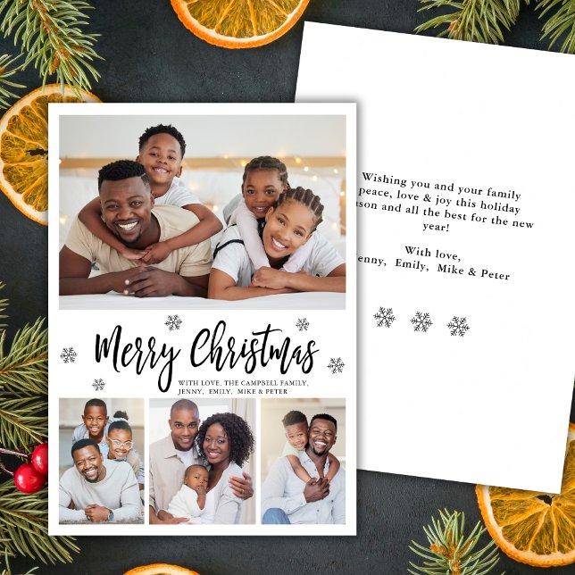 Cartão De Festividades Modern Snowflake 4 Photo Collage Christmas (Criador carregado)