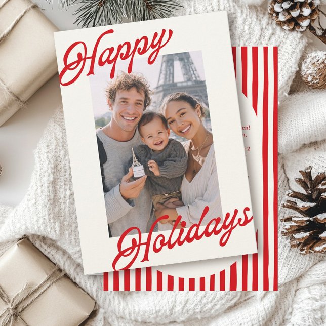 Cartão De Festividades Modern Stripes Bright Red Minimalist Happy  (Criador carregado)