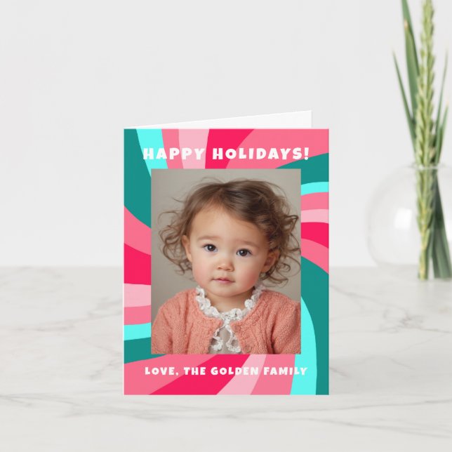 Cartão De Festividades Modern Swirl HAPPY HOLIDAYS CUSTOM PHOTO (Frente)
