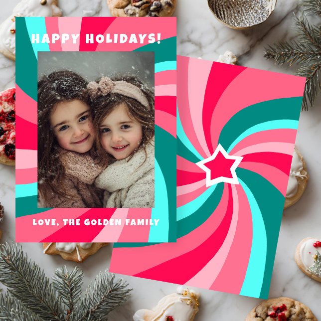 Cartão De Festividades Modern Swirl HAPPY HOLIDAYS CUSTOM PHOTO (Modern Swirl HAPPY HOLIDAYS CUSTOM PHOTO Holiday Card
)