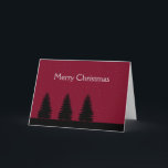 Cartão De Festividades Modern tree silhouette dark red sky Christmas card<br><div class="desc">Merry Christmas card with modern stylish dark red purple sky with stars and silhouettes of Christmas tree.
You can easily change the text.</div>