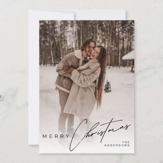 Cartão De Festividades Modern Trendy Photo Elegant Script Christmas  (Frente)
