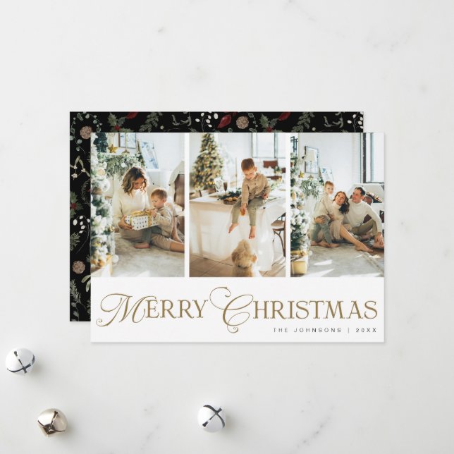 Cartão De Festividades Modern Trendy Script Photo Collage Christmas (Frente/Verso In Situ)