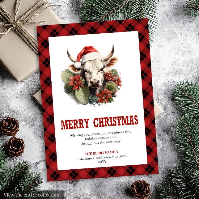 Cartão De Festividades Modern Western Checkered Xmas Greeting Card (Modern Western Checkered Xmas Greeting Card)