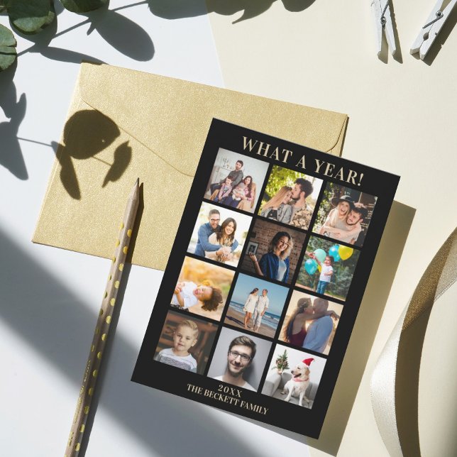 Cartão De Festividades Modern What A Year In Review 12 Photo Collage (Criador carregado)