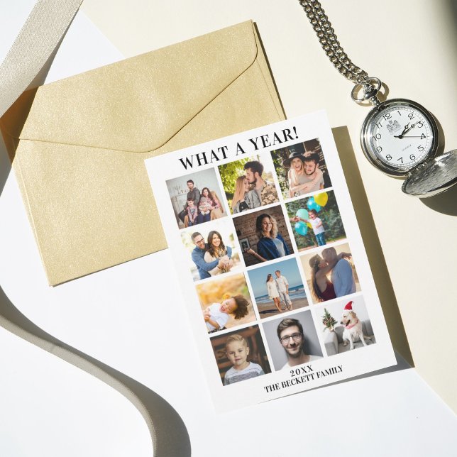 Cartão De Festividades Modern What A Year In Review 12 Photo Collage (Criador carregado)