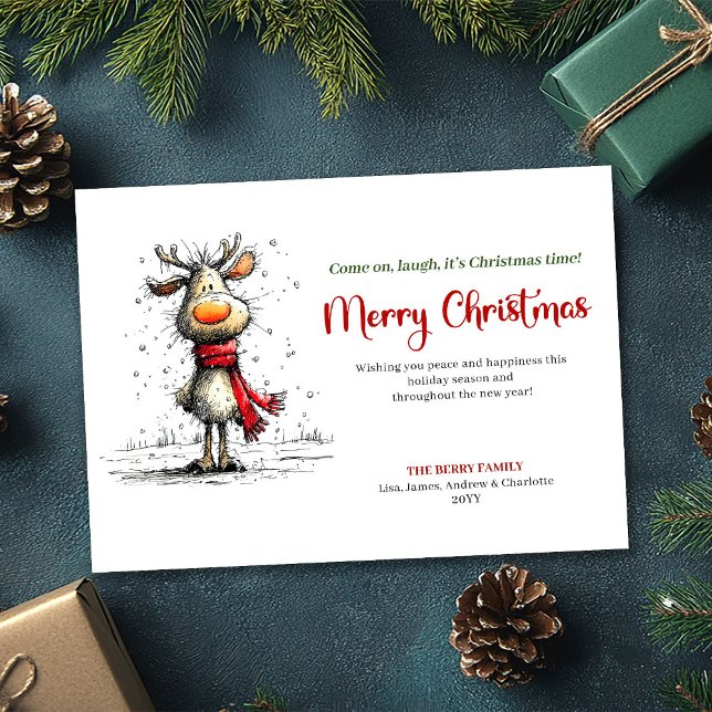 Cartão De Festividades Modern whimsical reindeer Christmas greeting card (Modern whimsical reindeer Christmas greeting card

)