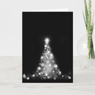 Cartão De Festividades Modern White Christmas Tree on Black Greeting Card