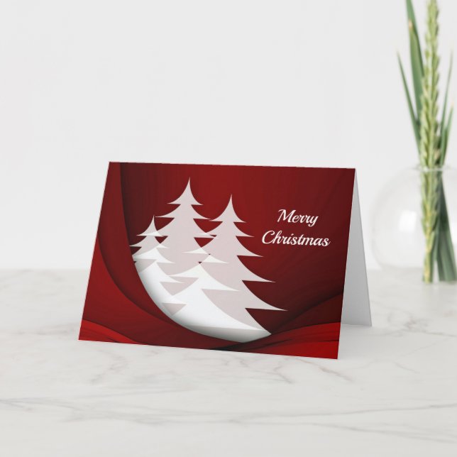Cartão De Festividades Modern White Trees Red Graphic Christmas (Frente)