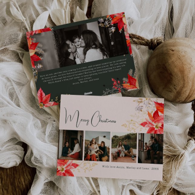 Cartão De Festividades Modern Winter Floral Feliz Natal Cinco Foto (Criador carregado)