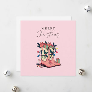 Cartão De Festividades Moderna Cowgirl Rosa Boot Western Natal