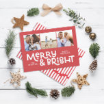 Cartão De Festividades Moderna e mínima tipografia 3 fotos, diversão de N<br><div class="desc">Tudo pode não estar calmo,  mas tudo ainda pode ser brilhante com este divertido cartão de Natal colorido. Com espaço para 3 fotografias quadradas,  disponível numa seleção de cores.</div>