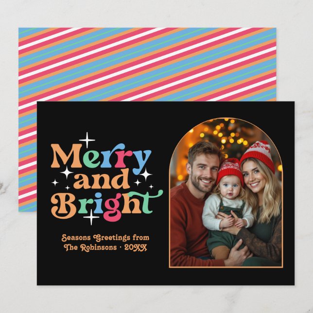 Cartão De Festividades Moderna Foto de Família de Natal com Tema de Inver (Frente/Verso)