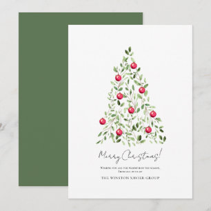 Cartão De Festividades Moderna Merry Christmas Watercolor Tree Corporate