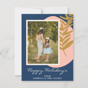 Cartão De Festividades Moderno Abstrato Botânico Azul Foto Personalizada