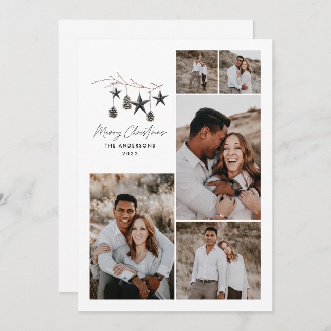 Cartão De Festividades Moderno botânico elegante preto branco elegante fe (Frente/Verso)