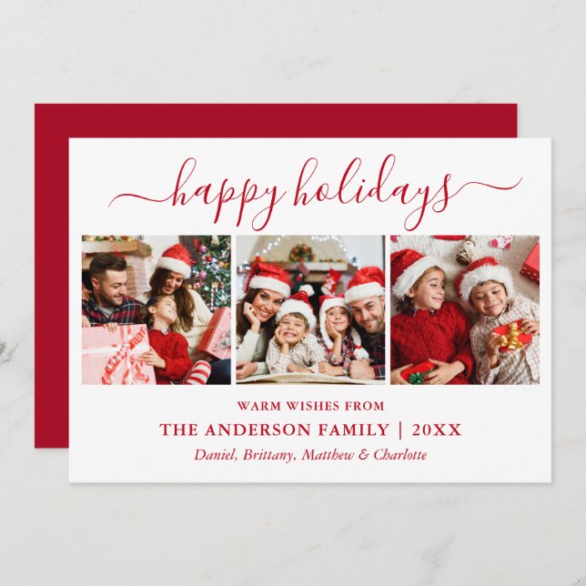 Cartão De Festividades Moderno Caligrafia 3 Foto Vermelho (Frente/Verso)