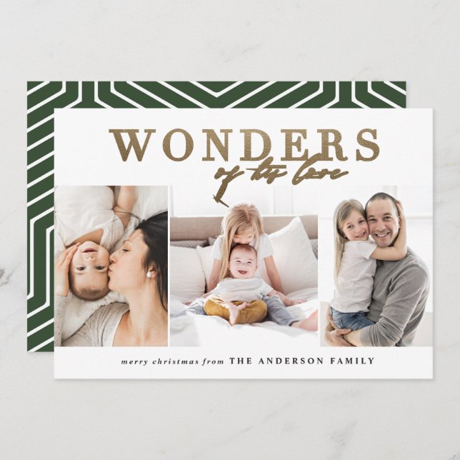 Cartão De Festividades Moderno chic religioso dourado multi foto natal (Frente/Verso)