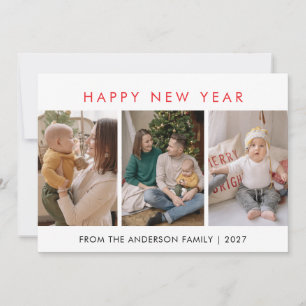 Cartão De Festividades Moderno Colagem de 5 Fotos de Ano Novo Minimalista