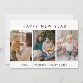 Cartão De Festividades Moderno Colagem de 5 Fotos de Ano Novo Minimalista