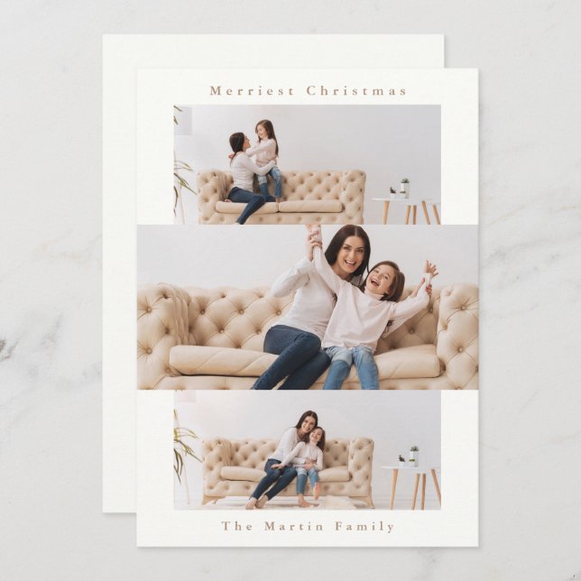 Cartão De Festividades Moderno Colagem Natural e Creme com Três Fotos (Frente/Verso)