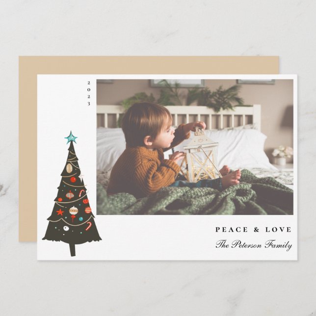 Cartão De Festividades Moderno da Árvore de Natal Ilustrada (Frente/Verso)