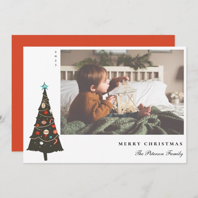 Cartão De Festividades Moderno da Árvore de Natal Ilustrada (Frente/Verso)