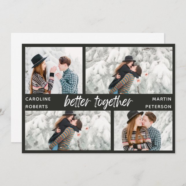 Cartão De Festividades moderno e elegante script multifoto salvar data ho (Frente/Verso)