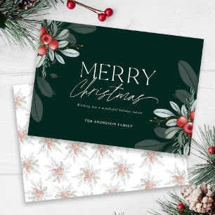 Cartão De Festividades Moderno Elegante Feliz Natal Greenery Flat