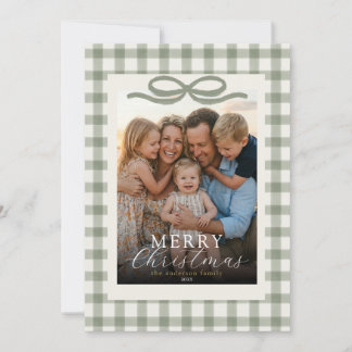 Cartão De Festividades Moderno Elegante Foto Feliz Natal Gingham Laço