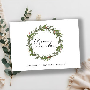 CARTÃO DE FESTIVIDADES MODERNO ELEGANTE HOLLY BERRY WREATH MERRISTMAS