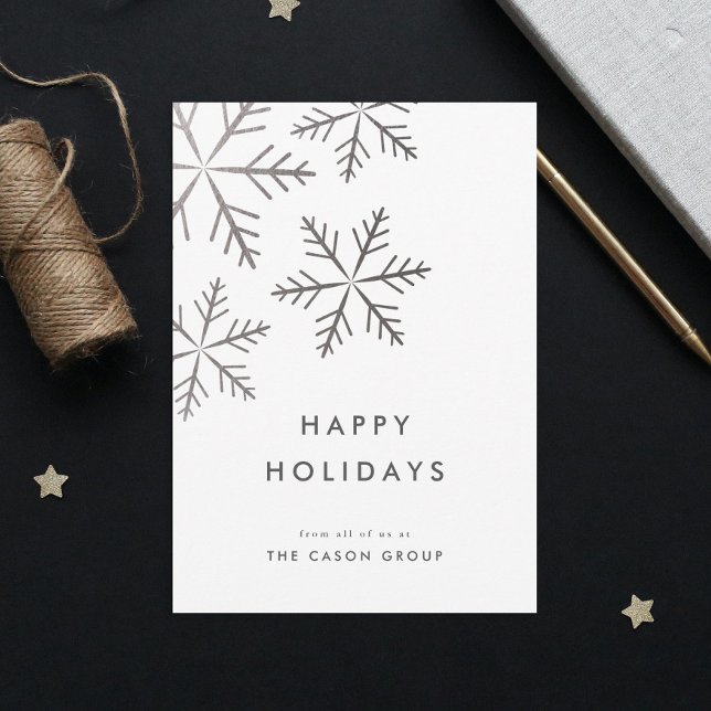 Cartão De Festividades Moderno Elegante Silver Snowflakes Negócios (Elegant Modern Snowflakes Simple Business Happy Holidays Card.)