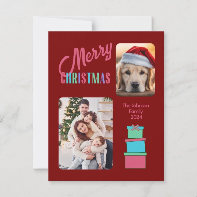 Cartão De Festividades Moderno Feliz Natal Brilho Rainbow 2 Foto (Frente)